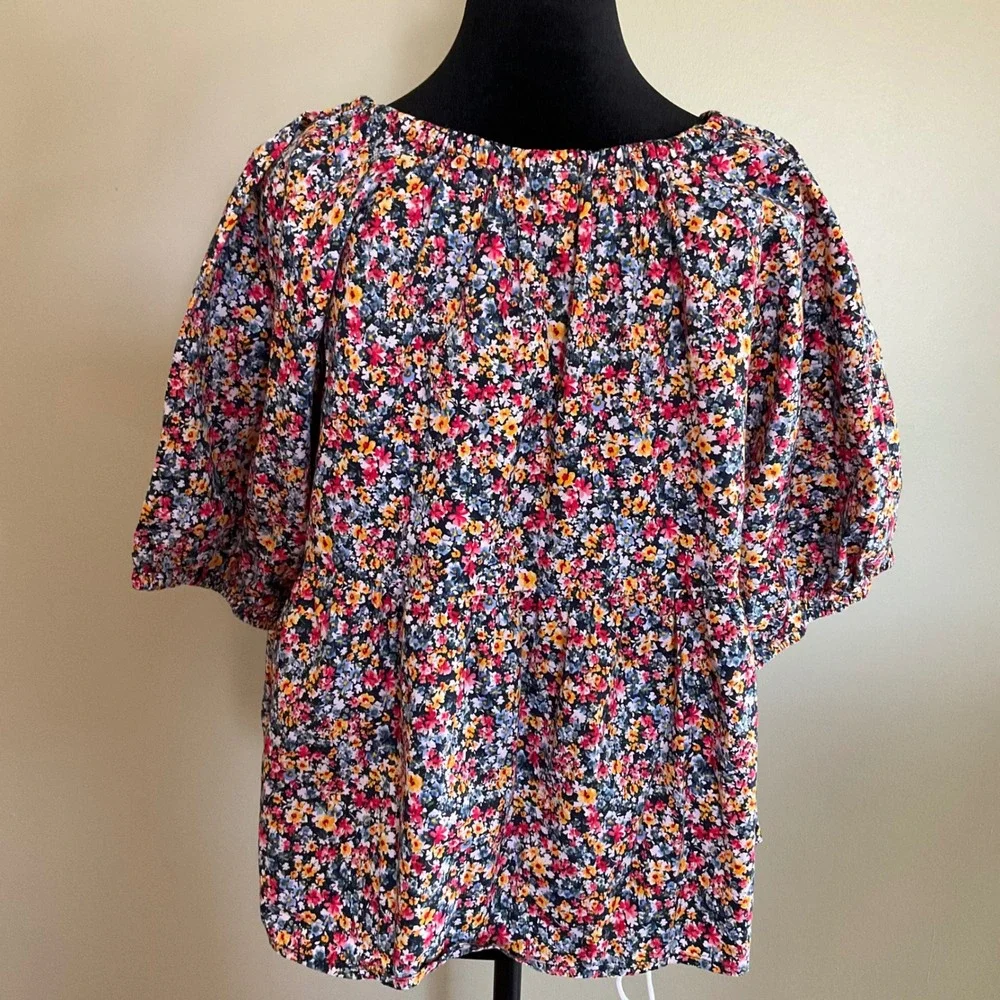 Old Navy Floral Babydoll Peplum Top Blouse Flutter Puff Sleeve Sz. L Cottagecore